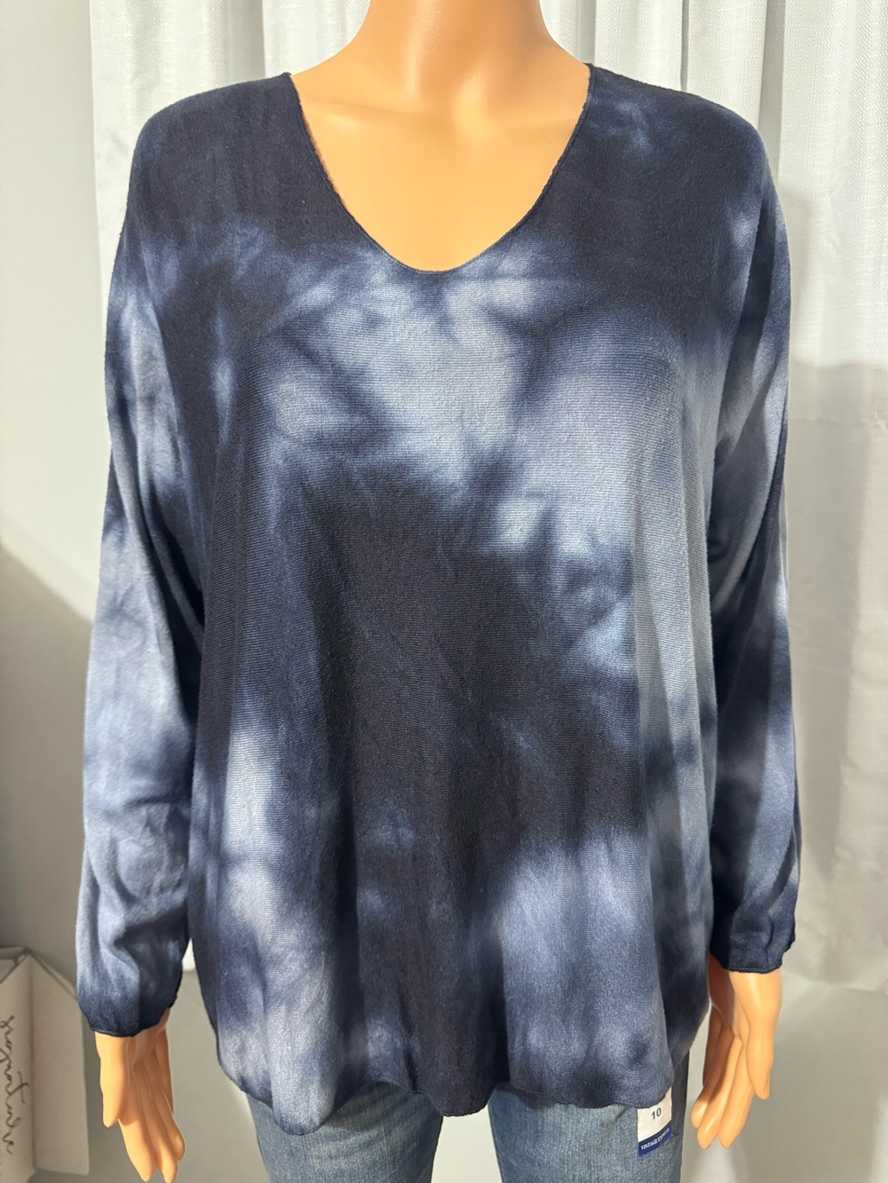 Pretty Tempo Paris size S blue tie dye v-neck long sleeve sweater women